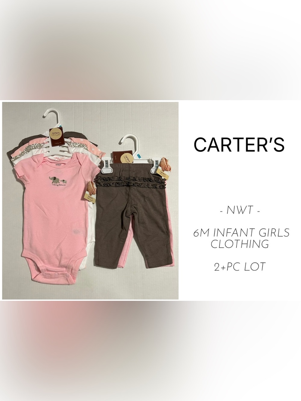 CARTER’S - 6M - NWT - INFANT GIRLS 2+PC ELEPHANT ONESIE AND PANT LOT